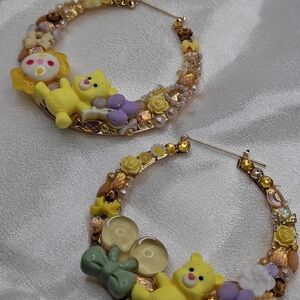 Yellow Bear Junk Hoop Bamboo Earrings